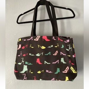 Macy’s Nylon Canvas Tote Bag Shoes Heels Theme 18" x 12" Black
